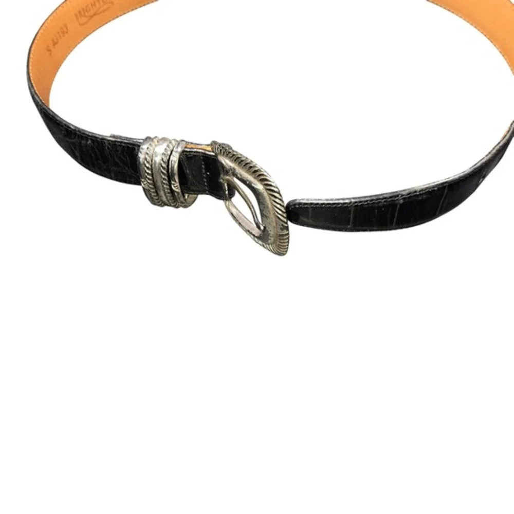 Brighton Womens Black Croc Leather Western Belt‎ Silver Rope Buckle A3193